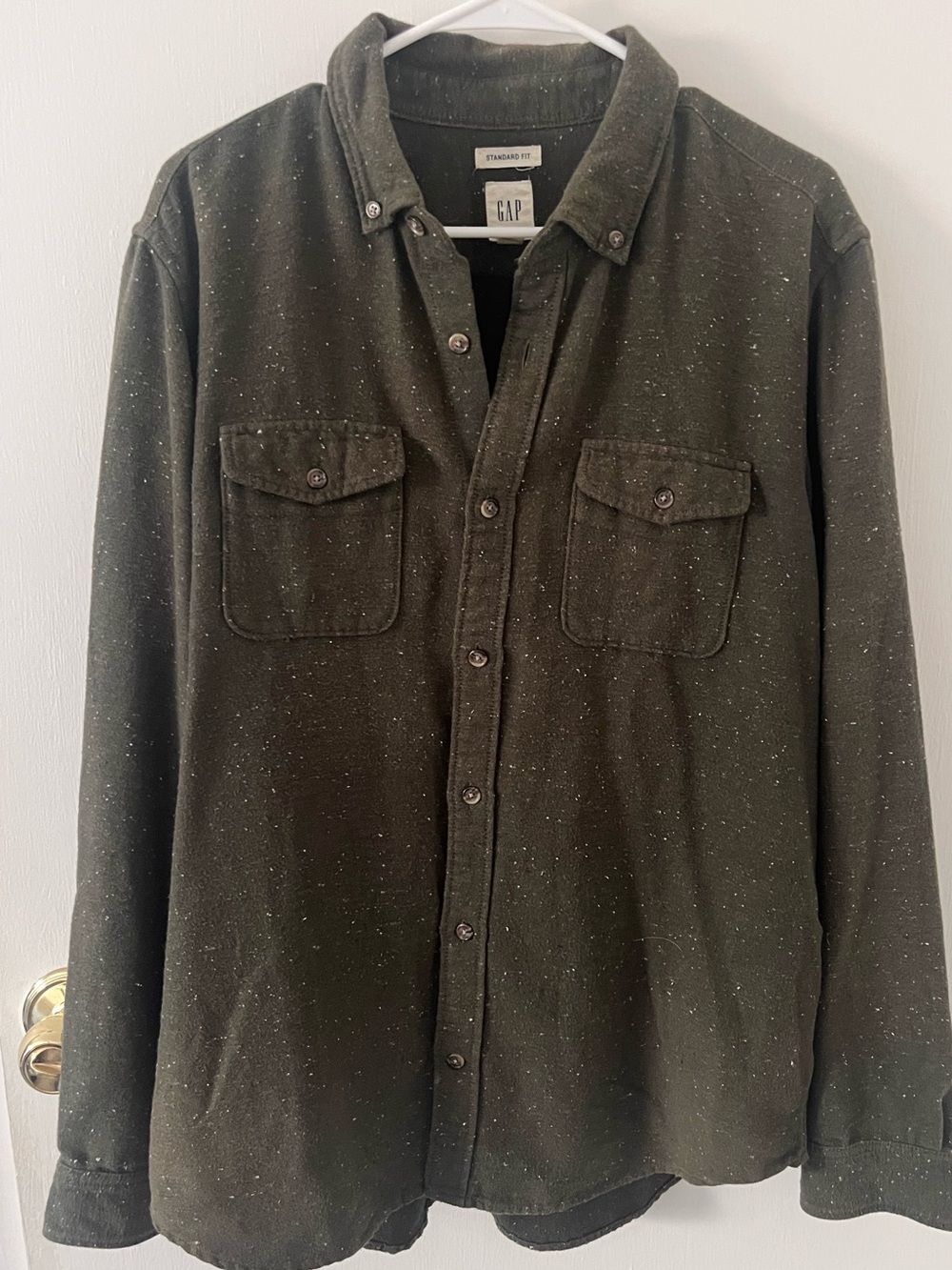 Gap Men’s Shirt Jacket Overshirt Olive Green Textured Nubby Donegal Standard Fit
